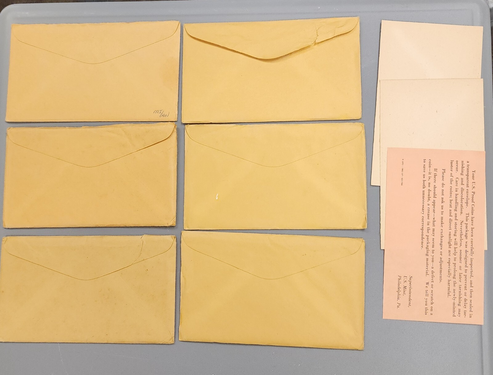 1961 Proof Set Envelope only with cardboards and COA. Issued by US Mint.