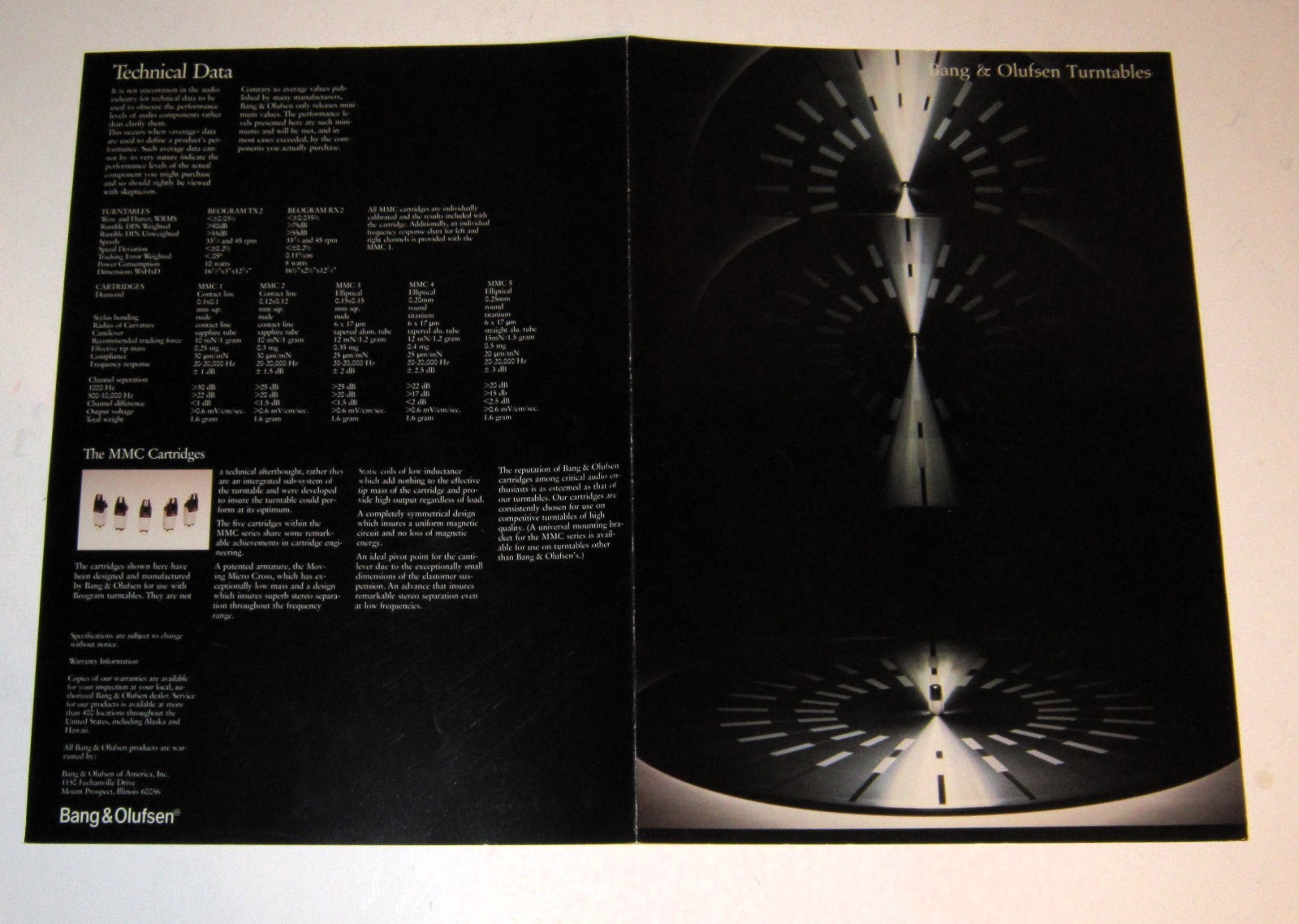 Bang & Olufsen Beogram TX2 Turntable RX2 Brochure Specs, 4 pgs Original '80's