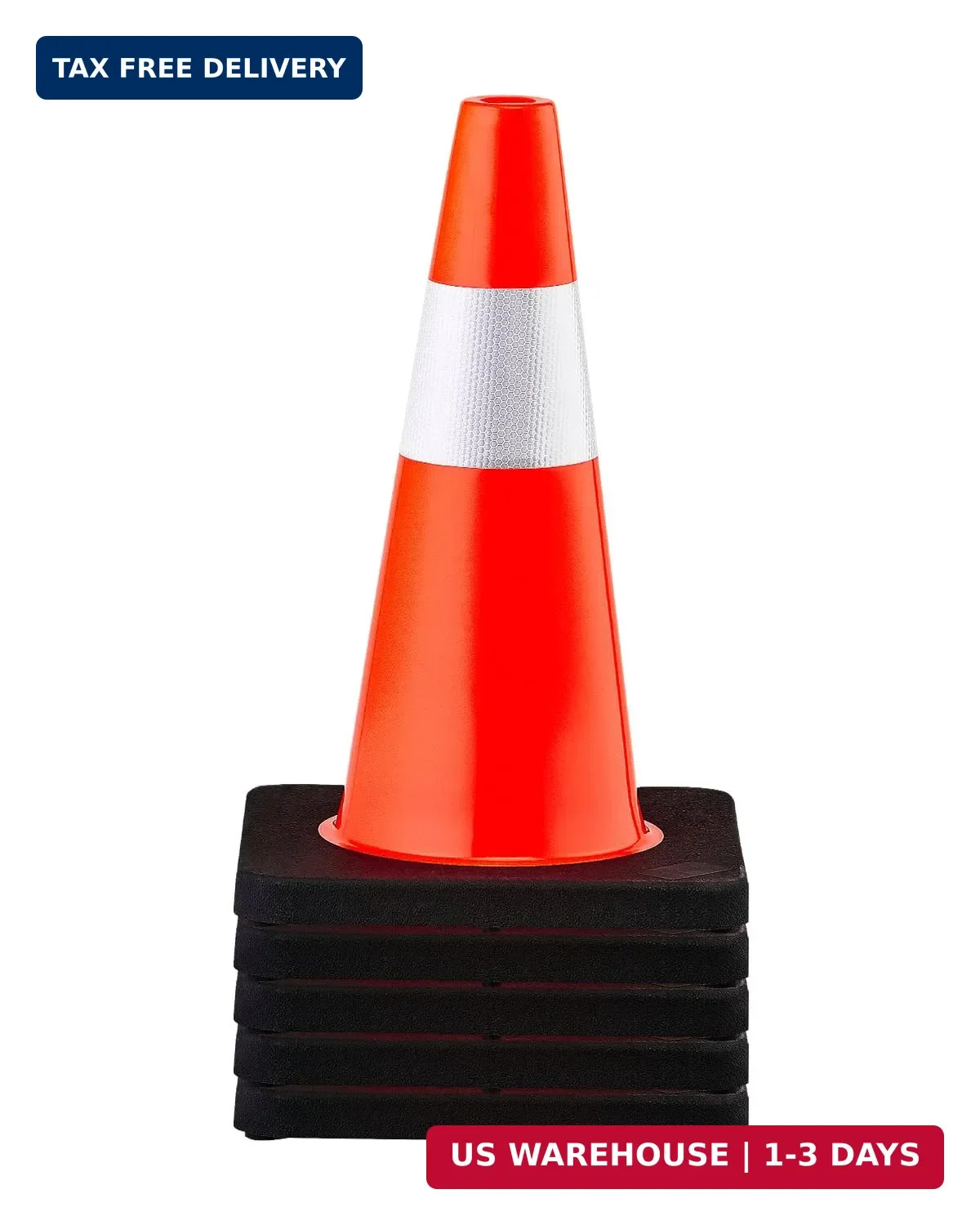 Safety Cones, 5 Pack 18" Traffic Cones, PVC Orange Construction Cones with Refle