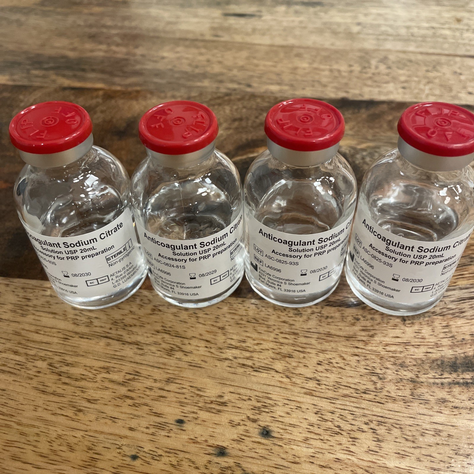 Anticoagulant Sodium Citrate Solution USP 20mL Vials, Bundle Lot of 4 Vials. PRP