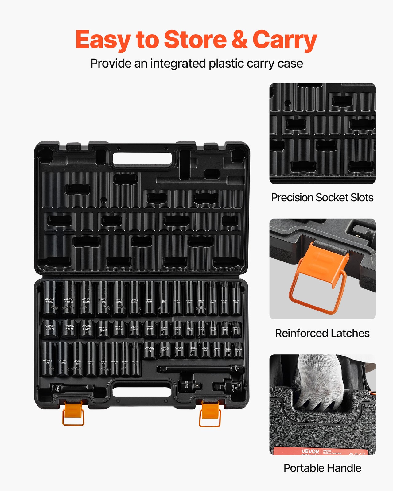 VEVOR Impact Socket Set 3/8" Drive 48-Piece Socket Set 6-Point with Storage Case