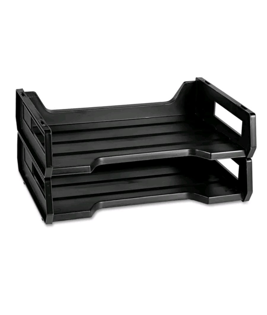 2-stacking black Plastic Desk letter paper bill form Tray Size 12 x 8-1/2 x 5