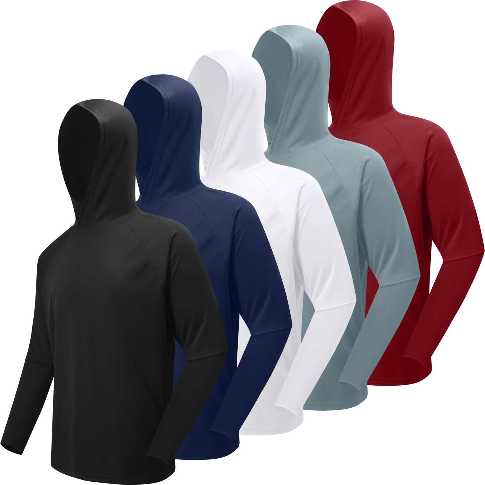 5 Pack Men's Athletic Hoodies Moisture Wicking Long Sleeve Fishing Shirts UPF...