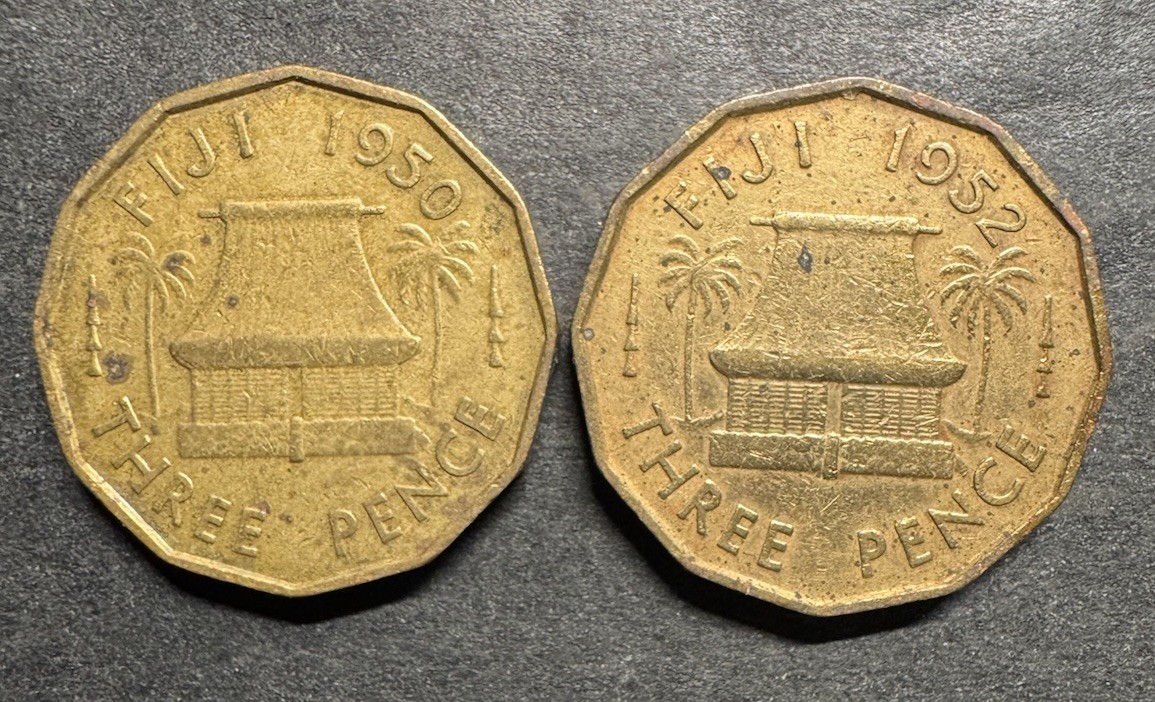 Fiji 1950 1952 Three 3 Pence Coin Rare Coin Only 450k Minted World Foreign