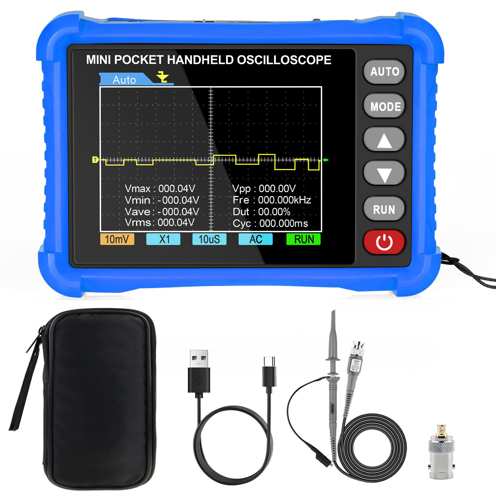 Mini Oscilloscope Handheld - 500kHz Bandwidth, AUTO Set, Perfect for Electronics