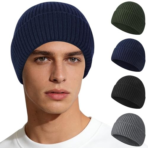 Fisherman Beanies for Men Women, Soft Warm Knit Winter Hats Trawler Navy Blue