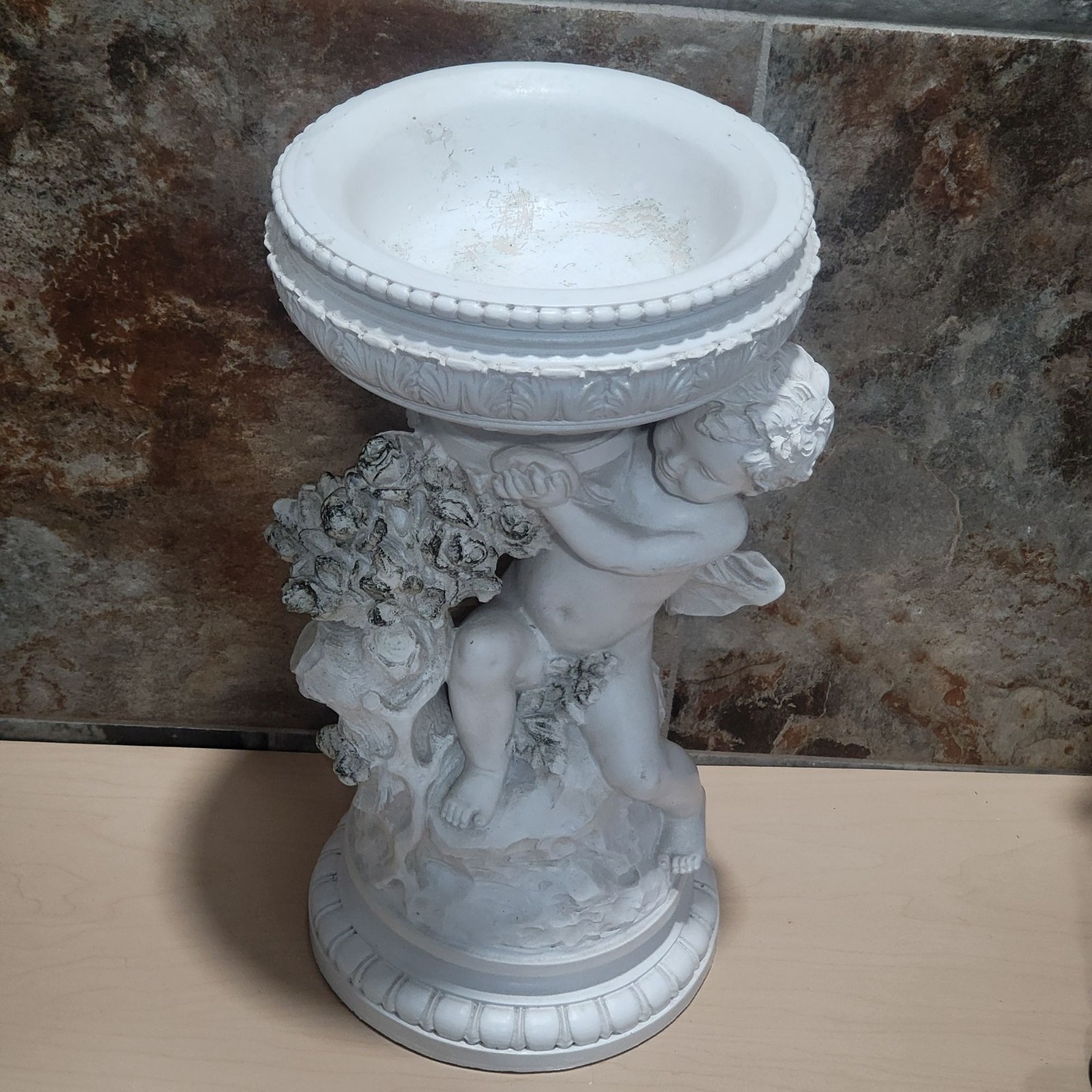 Vintage White Cherub Planter Decorative Garden Statue