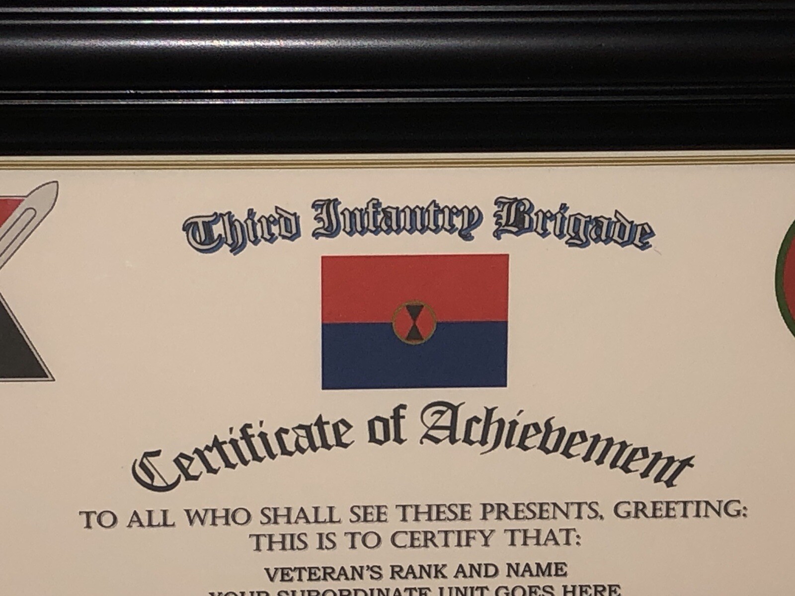 3RD INFANTRY BRIGADE - 7TH ID / ACHIEVEMENT (COMMEMORATIVE CERTIFICATE)