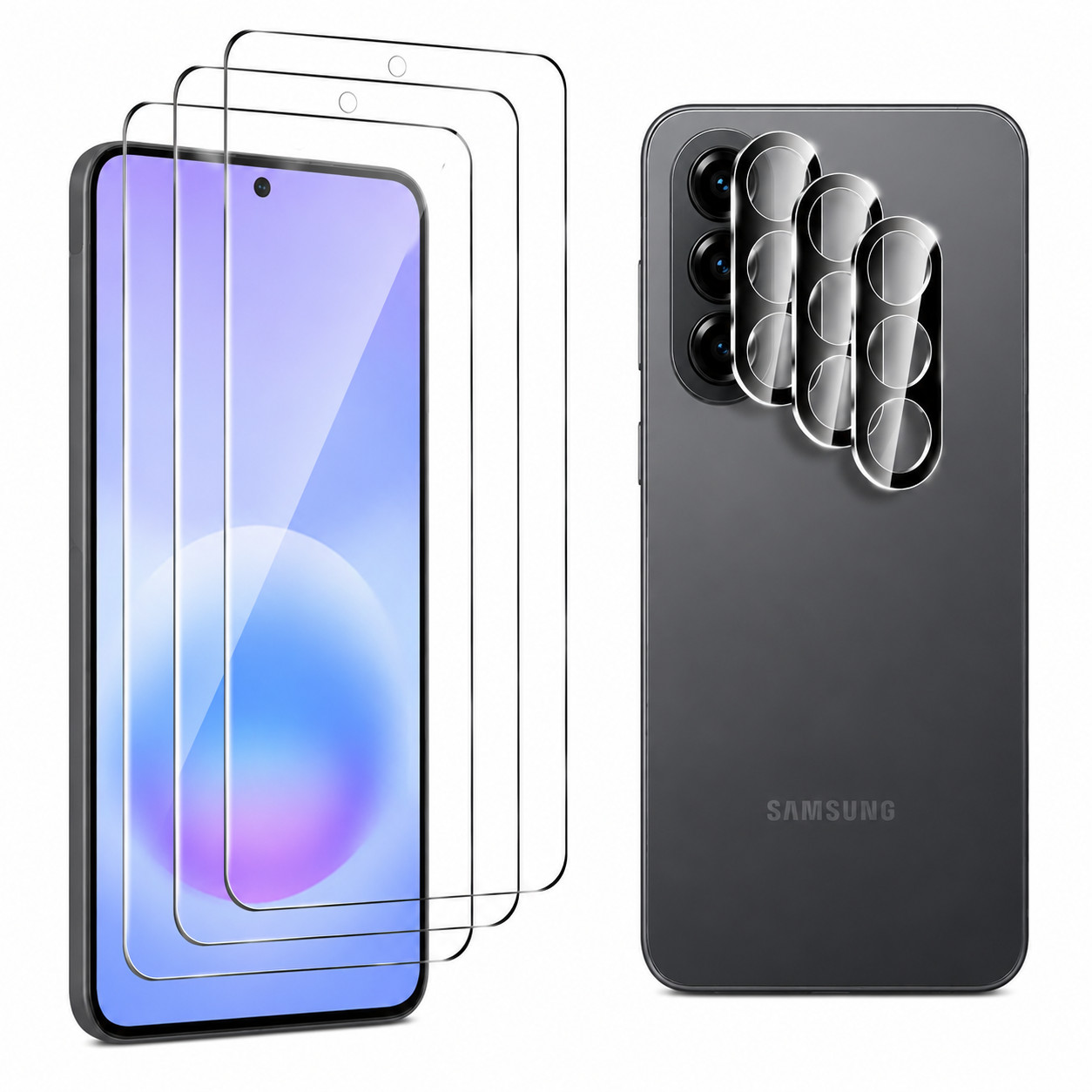 For Samsung Galaxy A37 A57 5G Screen Protector Camera Lens 3+3 Pack Glass Kit