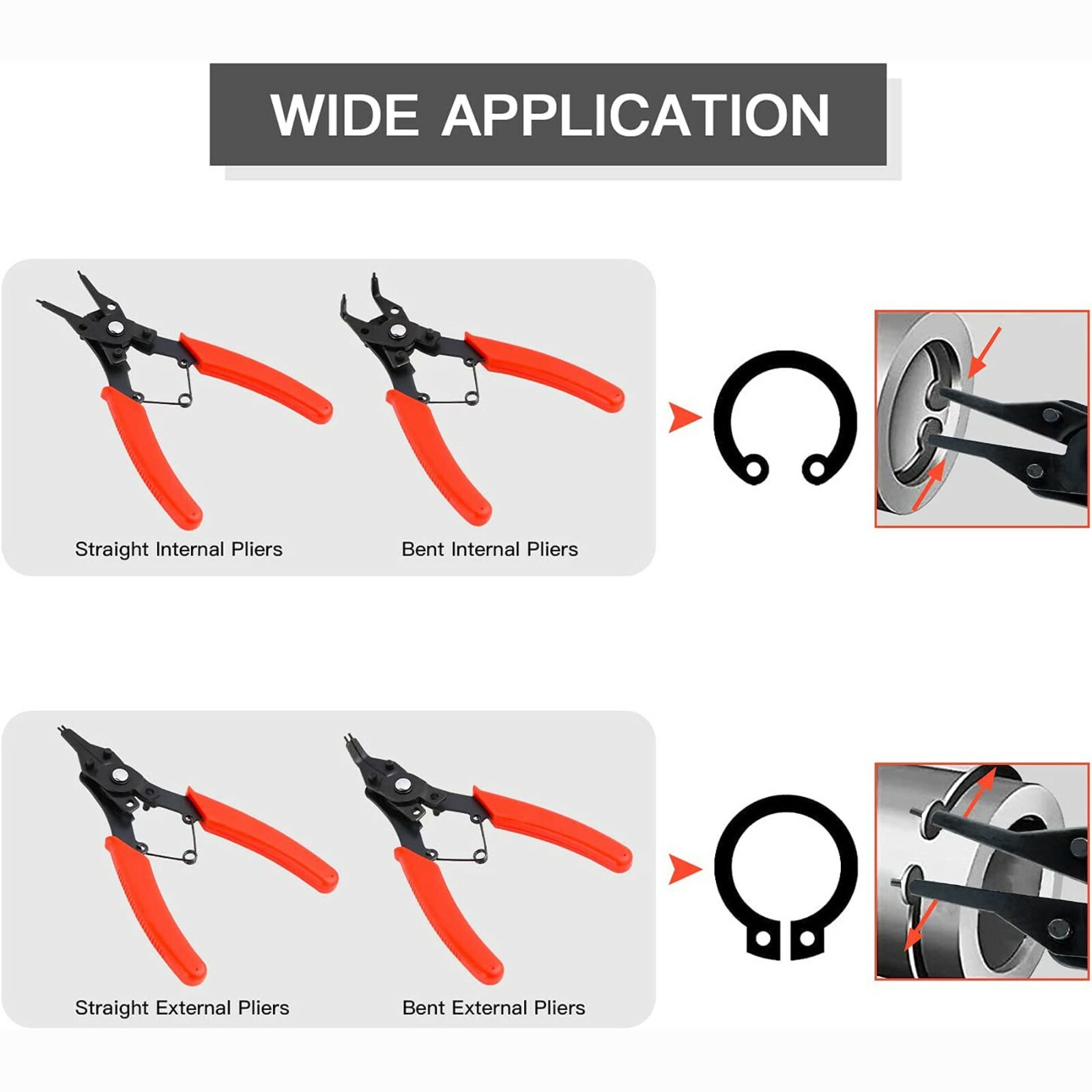 4-in-1 Snap Ring Plier Set Retaining Combination Internal External O-Ring C-Clip