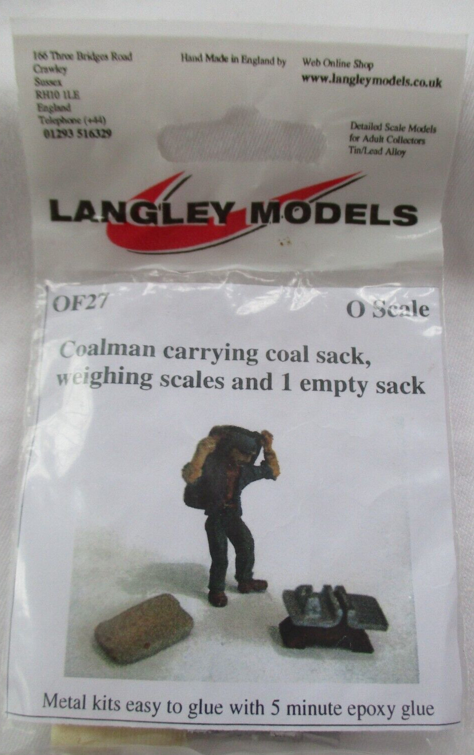 LANGLEY MODELS OF27 COALMAN CARRYING COAL SACK & SCALES 0-SCALE KIT - NEW