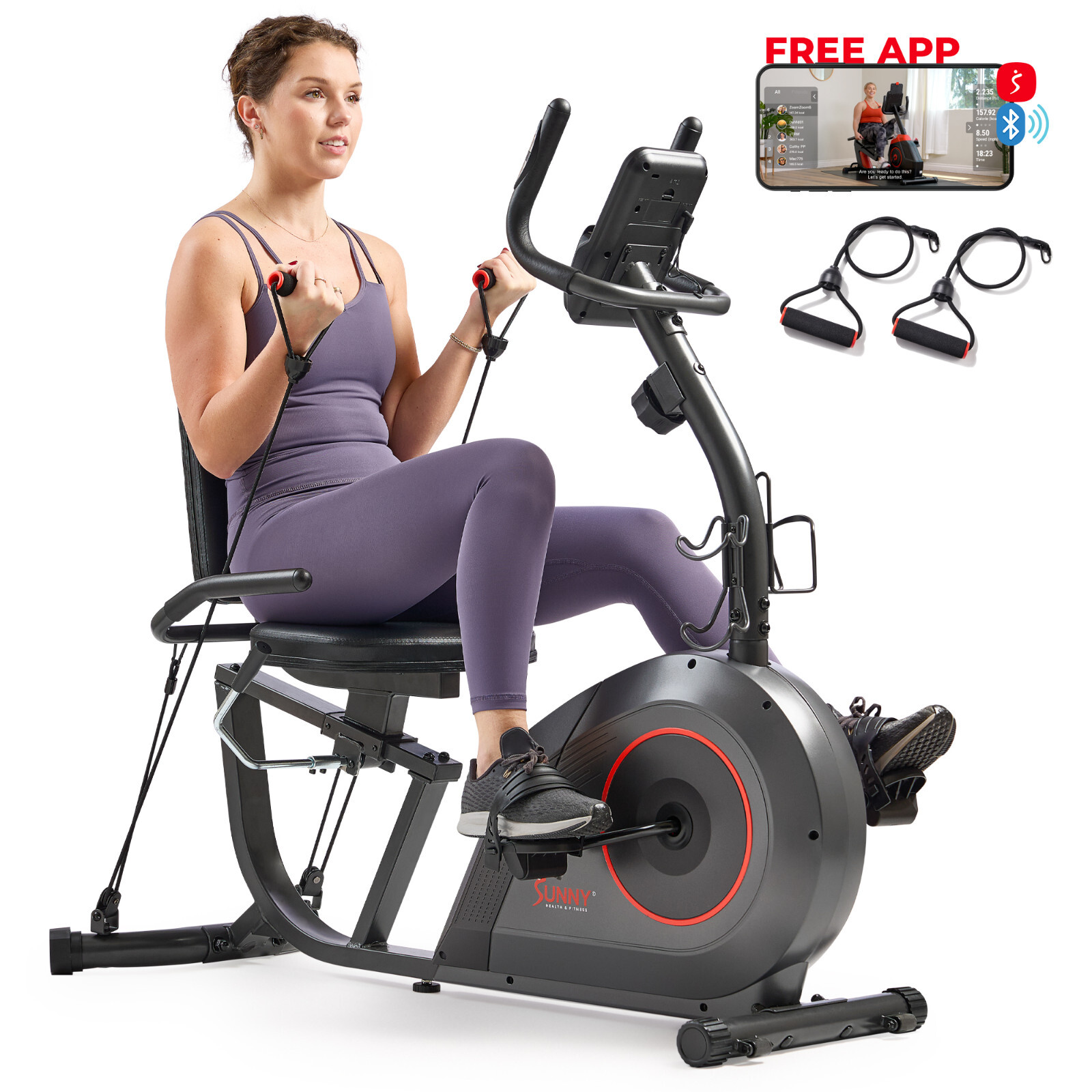Sunny Health & Fitness Magnetic Recumbent 16-Level Smart Bike SF-RB424006