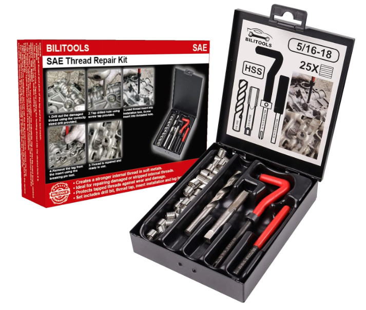 BILITOOLS 5/16-18 inch Thread Repair Kit, HSS Drill Helicoil Repair Kit SAE