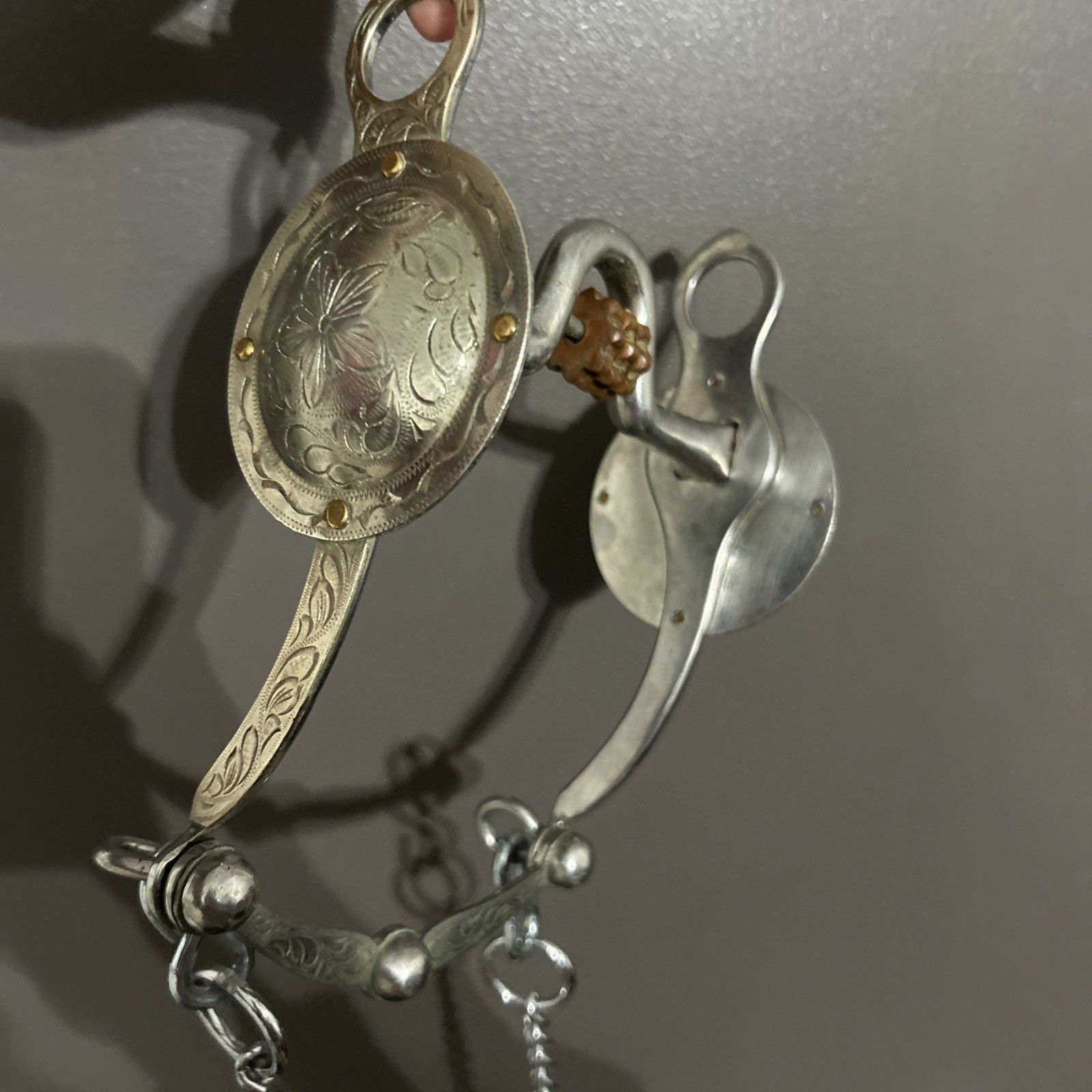Engraved Western Nickle Silver Concho Horse Bit with Medium Port