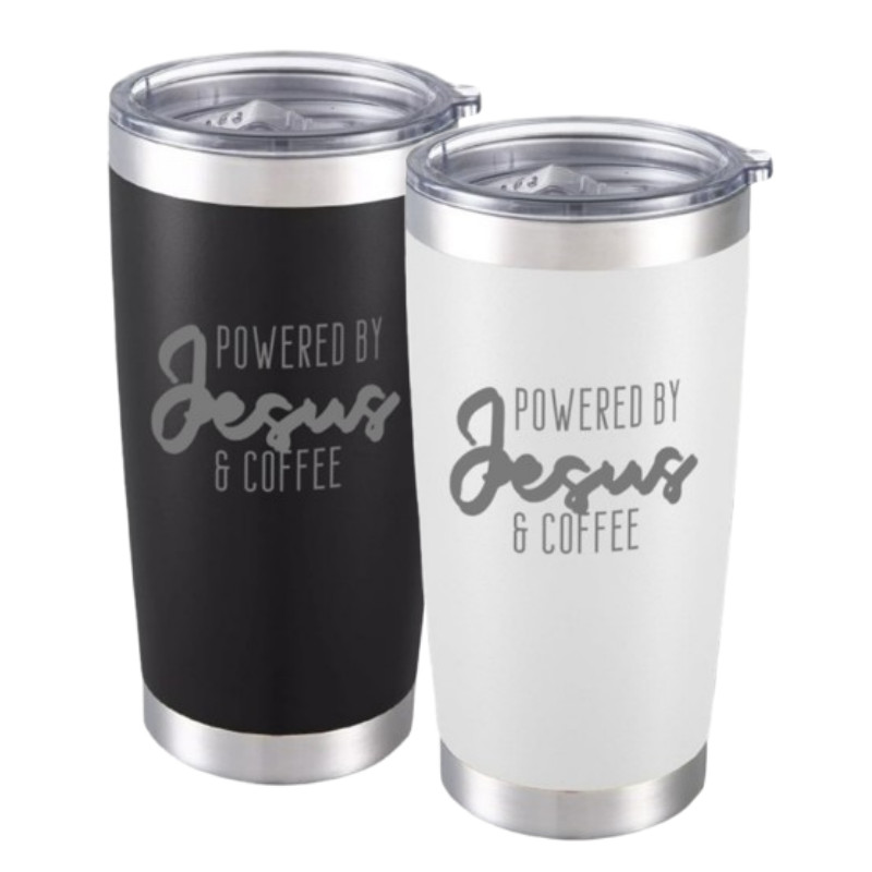 Powered by Jesus and Coffee Tumbler – Faith & Fuel On-the-Go Christian Gift Mug