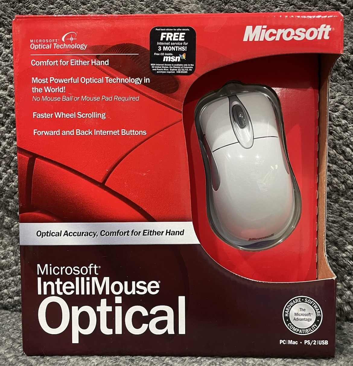 Microsoft IntelliMouse Optical Mouse PC MAC PS/2 USB Part# X08-70357 NEW SEALED