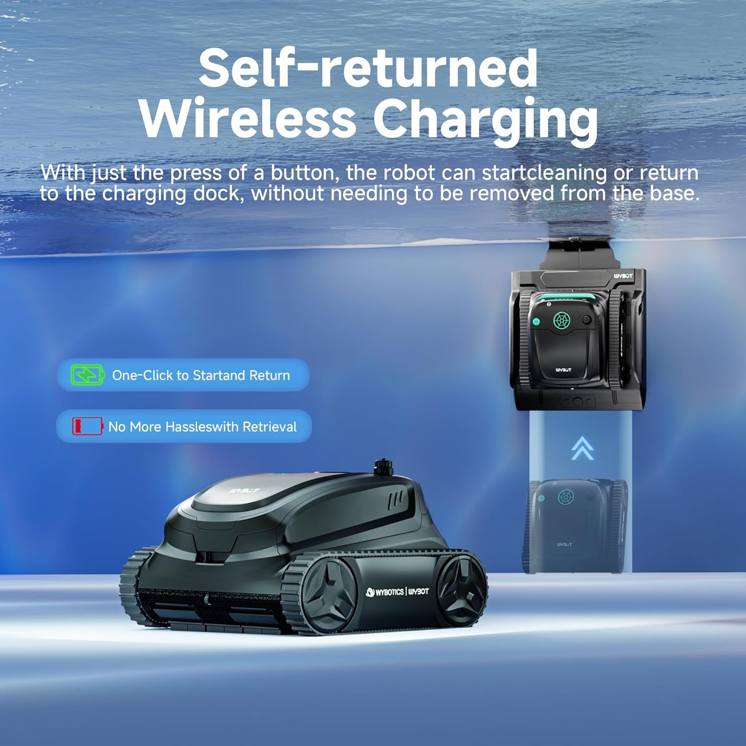 WYBOT S2 Solar Vision Robotic Pool Cleaner, AI Vision Algorithm, Auto Return