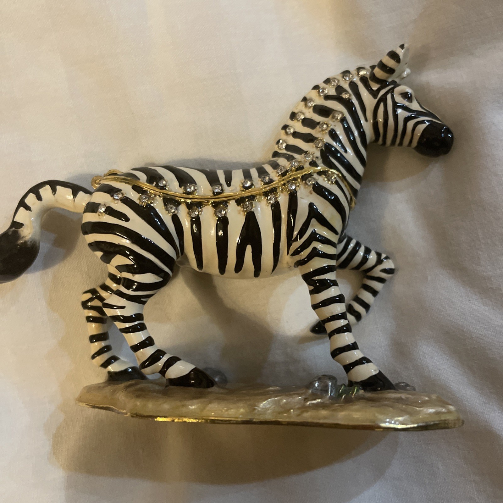 Zebra Jeweled Enameled Trinket box w/crystals Nice Heavy Quality Piece