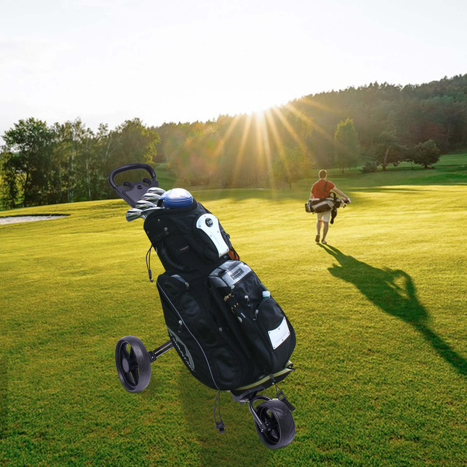 3 Wheel Golf Push Cart Folding Golf Walking Push Cart Roller Golf Bag Holder US！