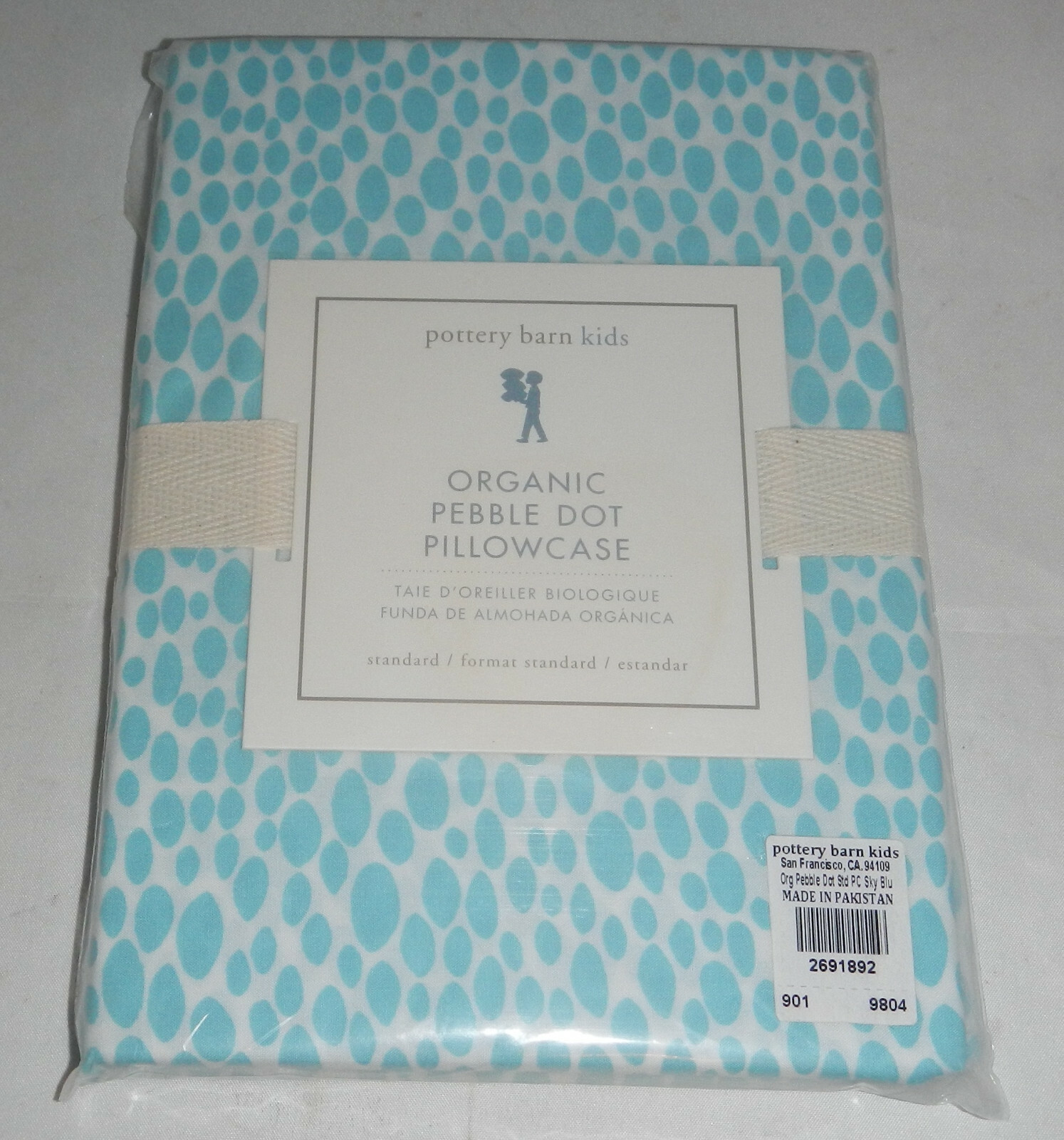 NEW Pottery Barn Kids PBK Organic Pebble Dot Standard Size 20x30 Pillowcase Blue