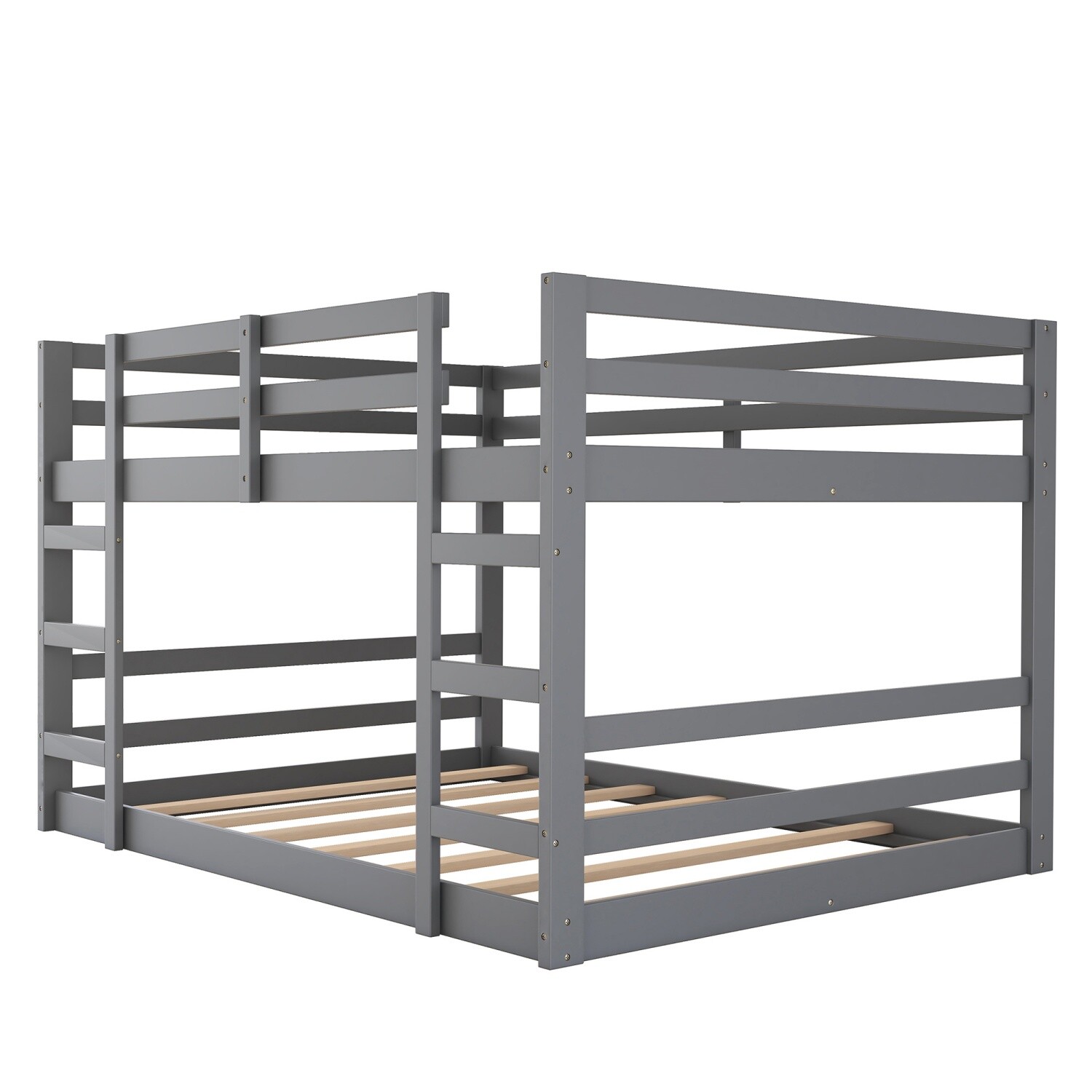 Modern Safe Full Over Full Bunk Bed Wood Bunk Bed Frame with Ladder Gray