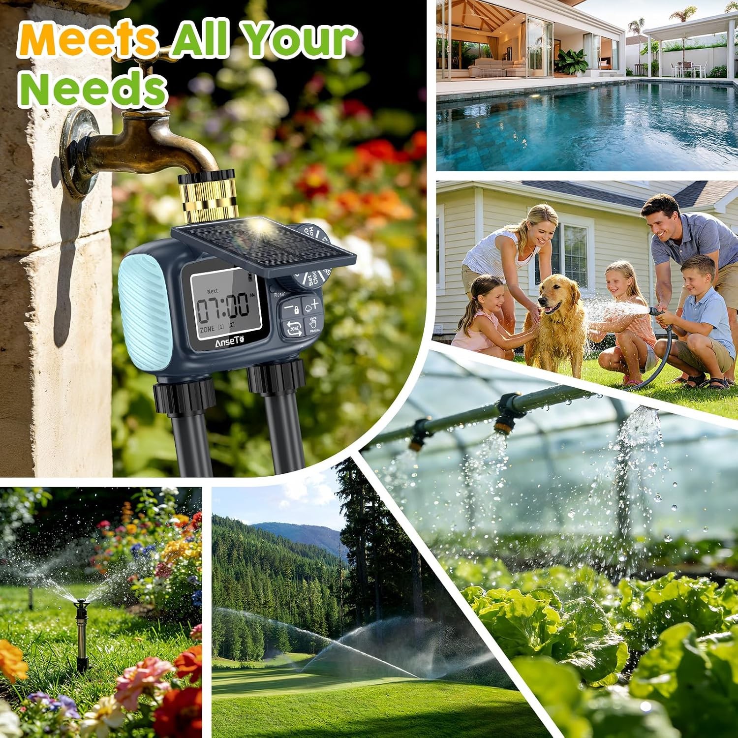 2 Outlet Solar Sprinkler Timer,Brass Inlet Hose Timer Garden Hose,Programmable