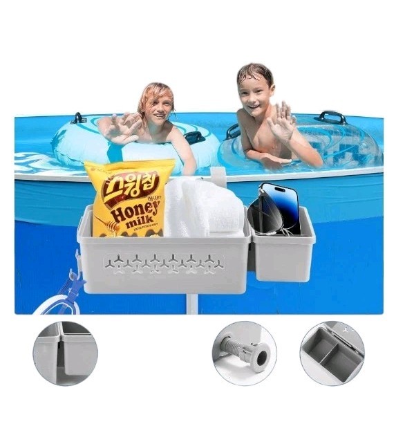 Poolside Storage Basket W/Pool Cup Holder Outdoor Pool Storage Container Basket