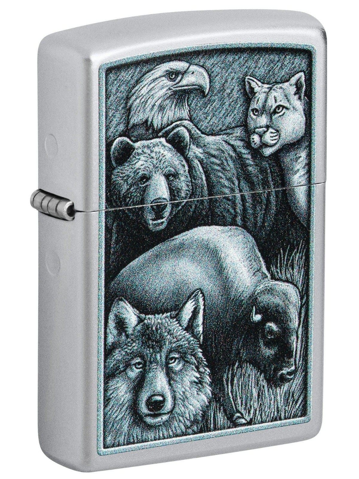 Zippo Lighter - Fierce American Wildlife Satin Chrome - 46237