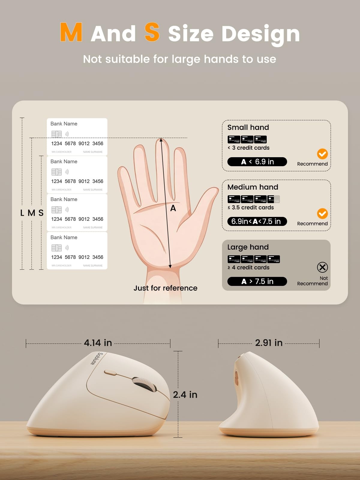 MAM3 Ergonomic Vertical Wireless Rechargeable Mouse 4 Adjustable DPI Beige
