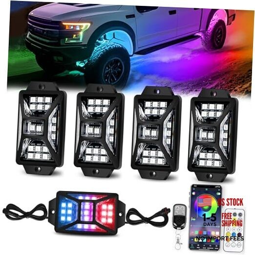4 Pods 84 LEDs 5 Sides RGB Rock Lights, App/Remote Control Rock Lights 4 pods
