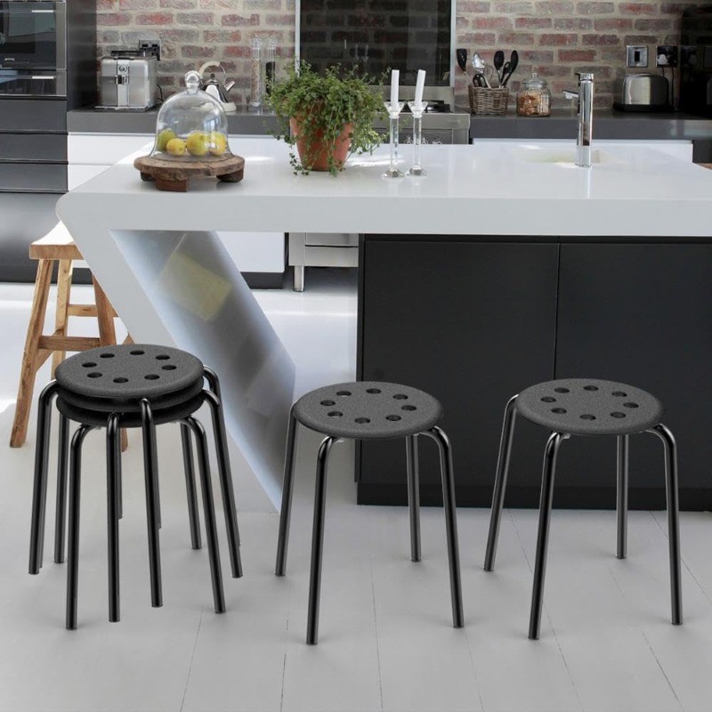 17.3in Height Portable Plastic Stools Backless Round Top Kitchen Home Pack of 5
