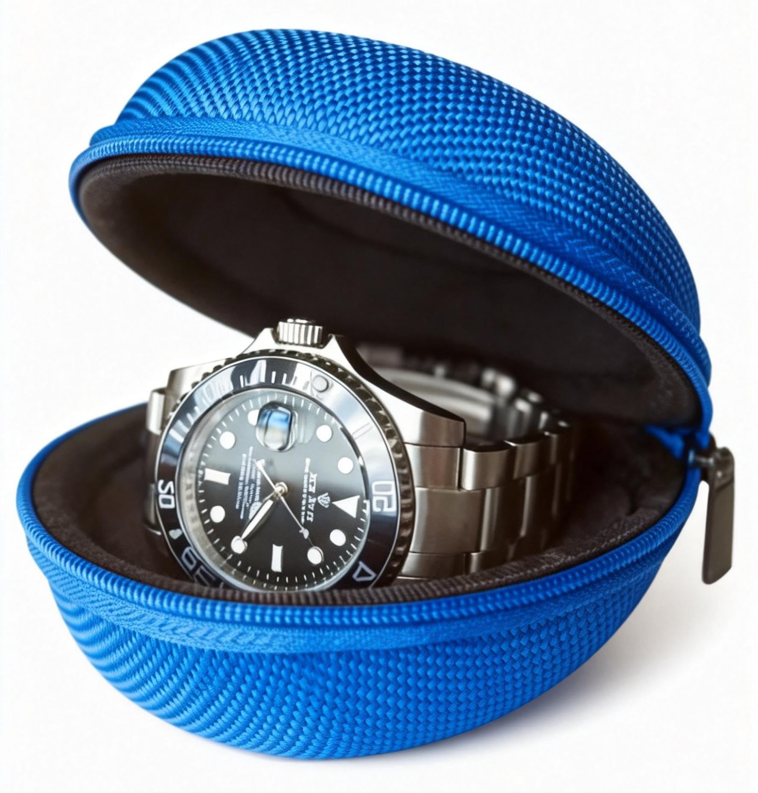 Portable Single Watch Case | Zippered Travel Storage Box with Soft Cushion Blue