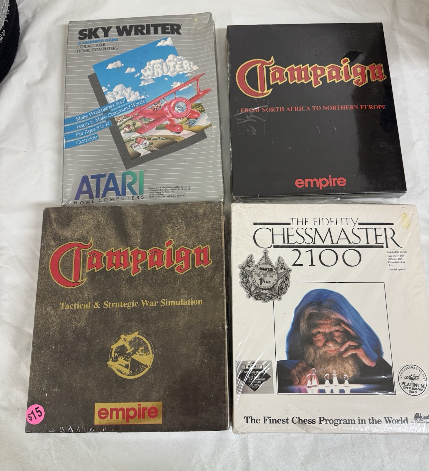 Vintage Atari Software Commodore 64 Games Lot Big Box Strategy Chess NOS See Pic