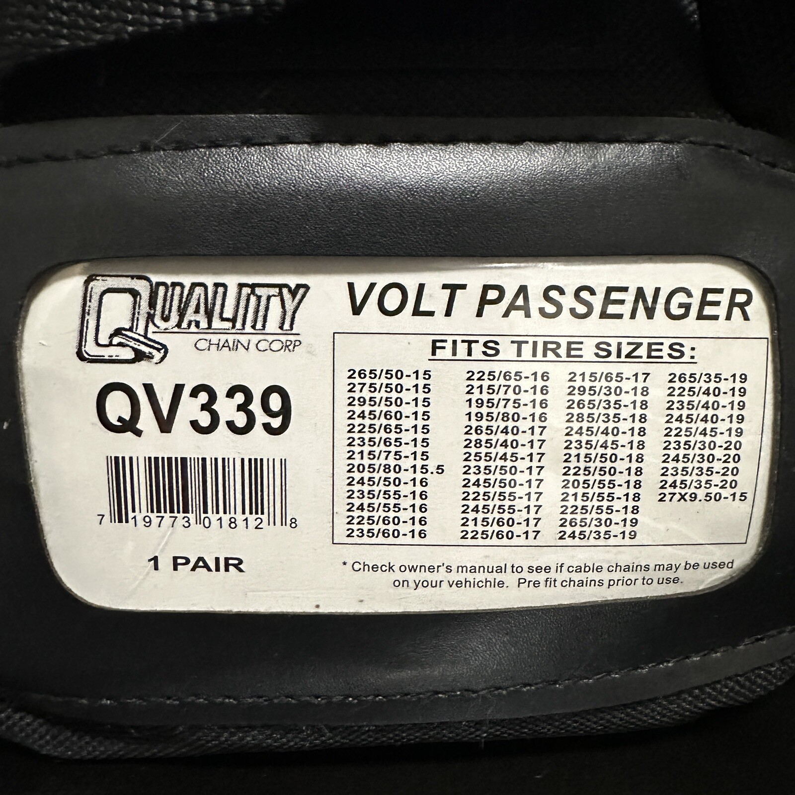 Quality Chain QV339 Volt Cable Tire Chains Snow Traction Passenger Vehicle Car