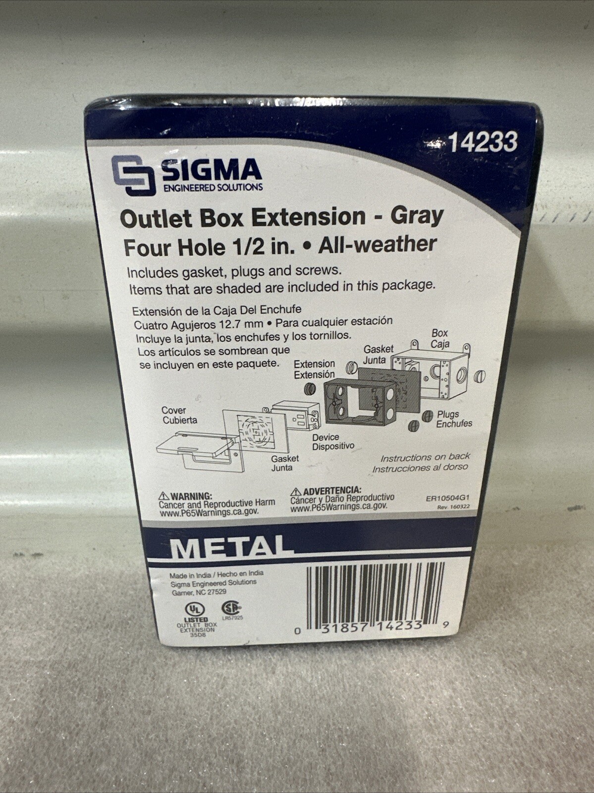 Sigma 14233 Four Hole ½" 12.7mm All-Weather Outlet Box Extension - Gray