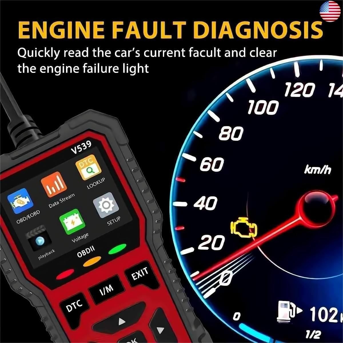 OBD2 Scanner Professional V539 - 2026 Upgraded OBDII + CAN Fault Code Reader US
