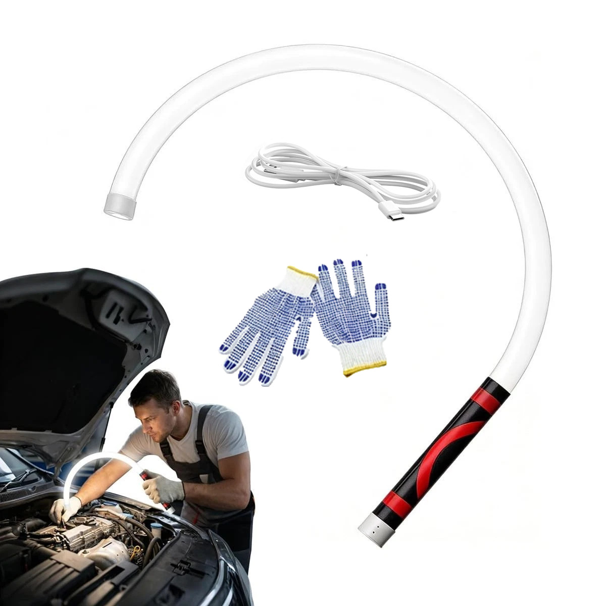 30inch Flexible LED Flashlight Stick Bendable Work Light For Mechanic Car Repair