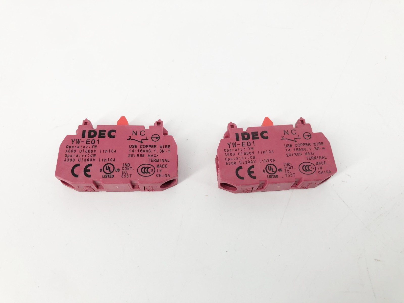 Lot of 2 New Idec YW-E01 Contact Blocks - No Box