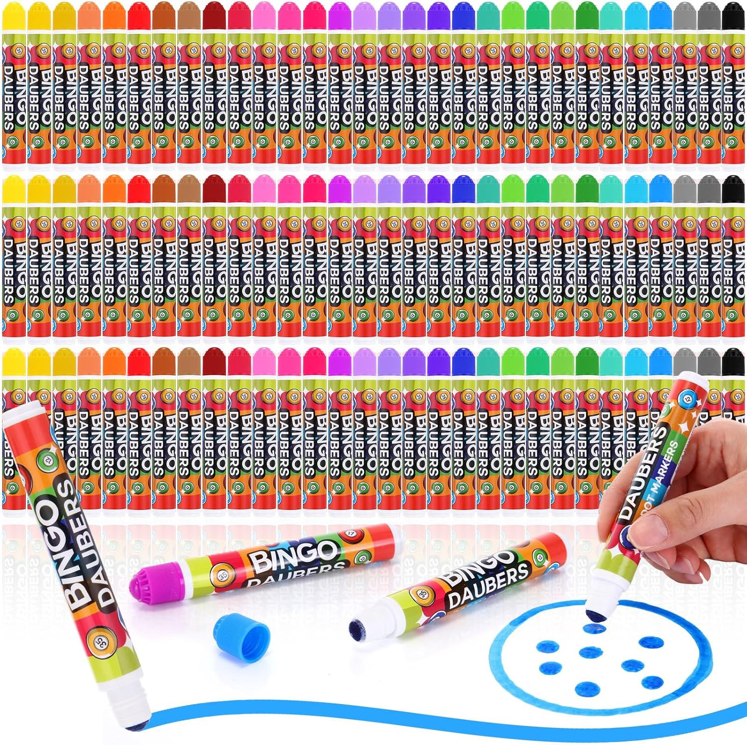 90 Pack Assorted Colors Set of Bingo Daubers Dot Markers Bulk Supplies in 30 Col