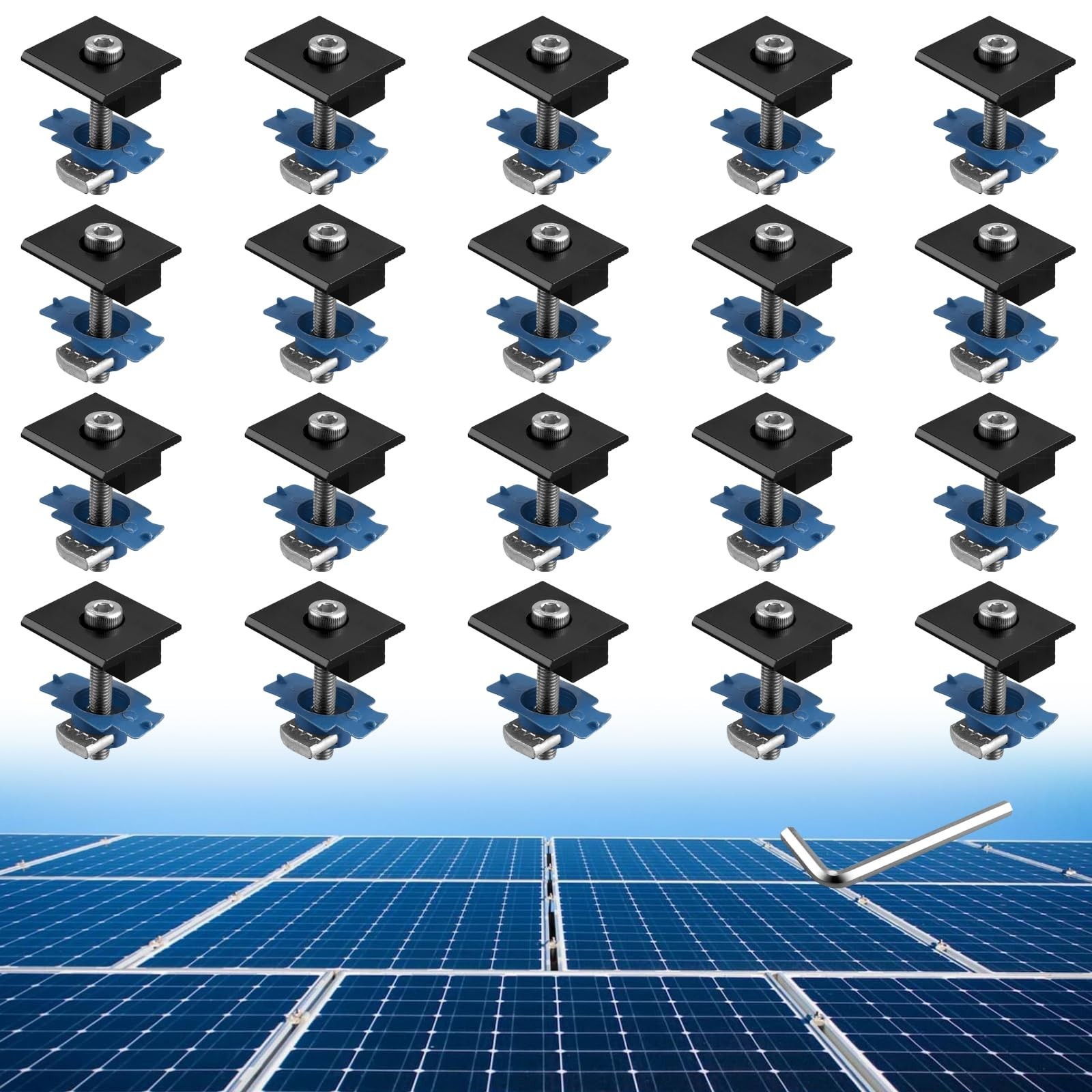 Anbte 20pcs Solar Panels Mid Clamps for Unistrut, Aluminium 30mm/35mm Solar P...