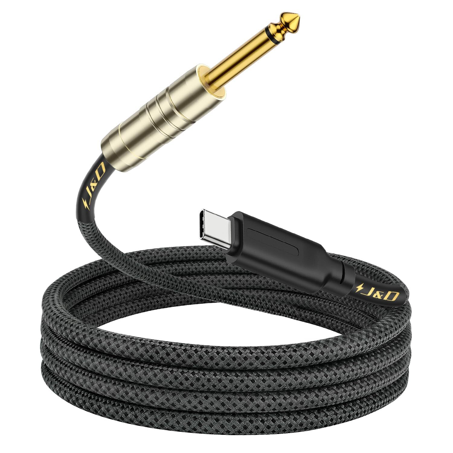 J&D USB C to 6.35 mm 1/4 inch TS Guitar Audio Cable, 6.6 Feet, Blue