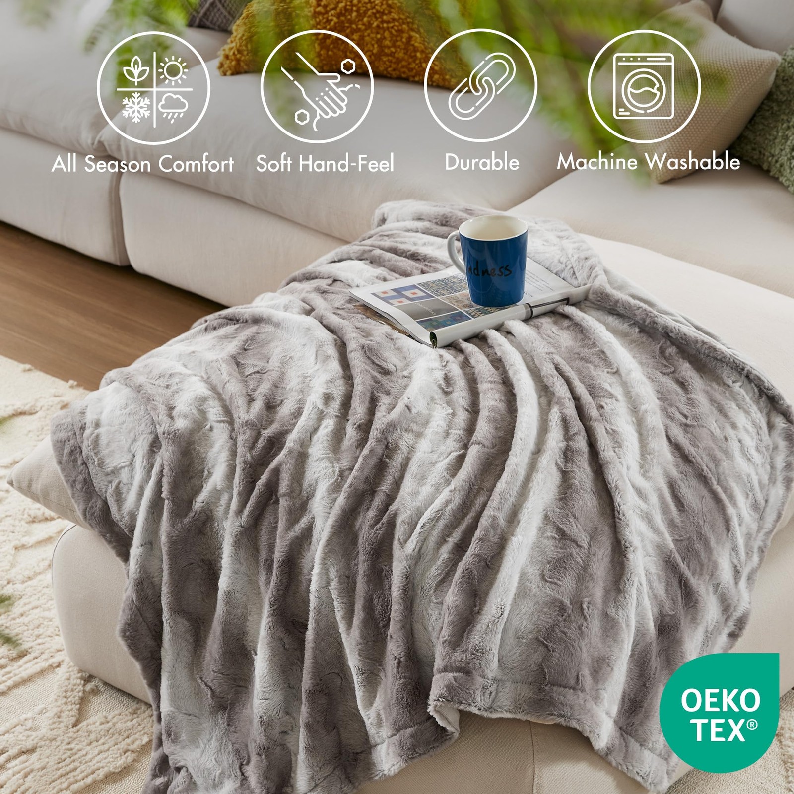 Zuri Soft Plush Luxury Oversized Faux Fur Throw Animal Stripes Design, Faux M...
