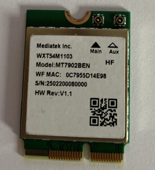 Mediatek MT7902BEN (WXT54M1103).  From Minisforum PC.  Verified on Windows 11.