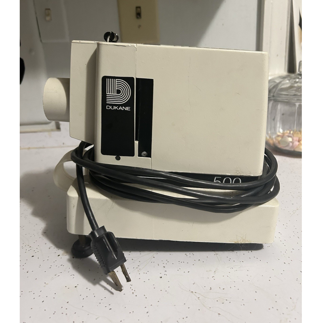 Dukane 500 Filmstrip Projector White and Black with Focus Adjustment Feature