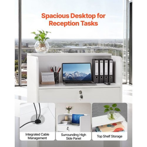 Reception Desk, 23.6 inch Rectangular Front Counter Table, Modern Office Recepti