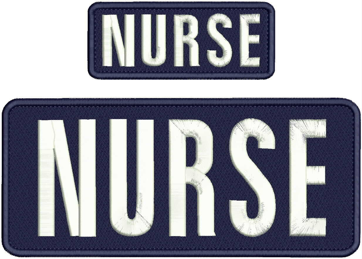 Nurse embroidery patch 4x10 and 2x5 hook all Navy white letters
