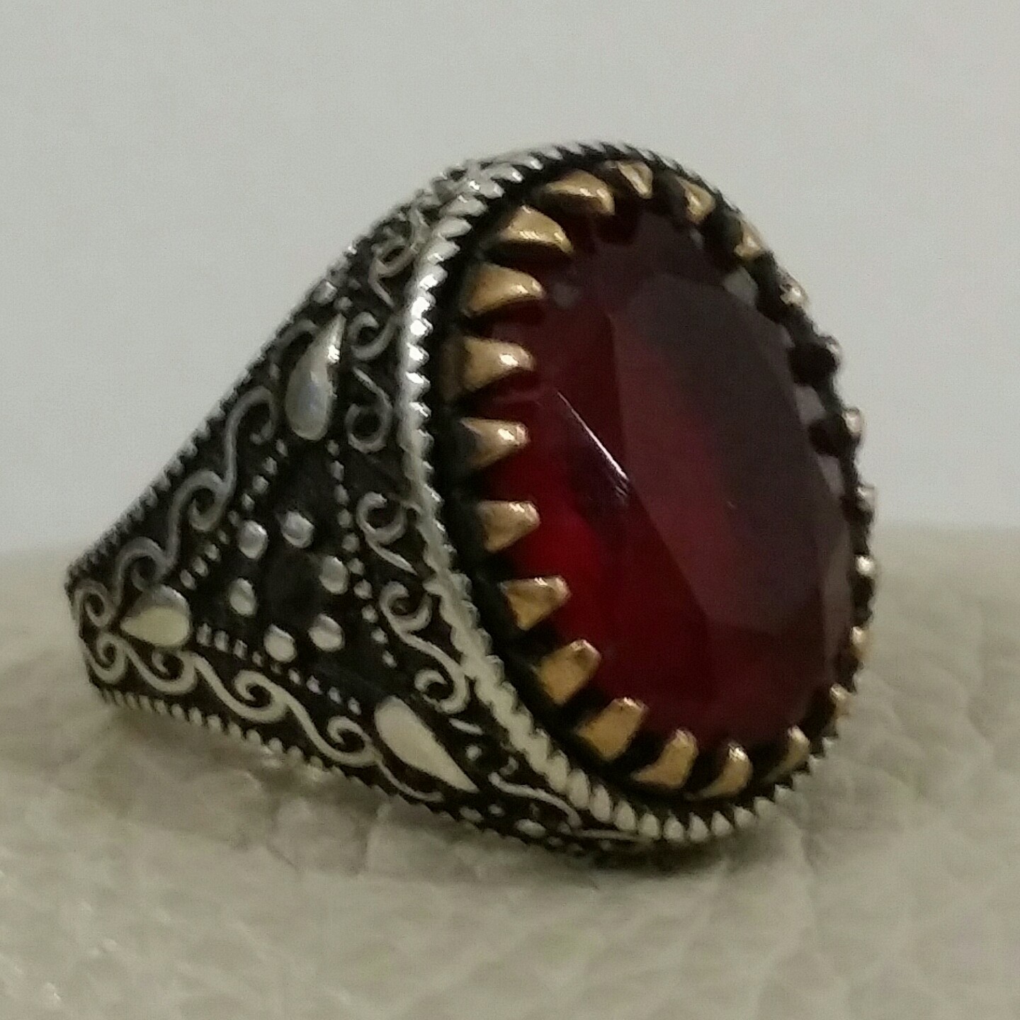 925 SILVER RING MEN SOLITAIRE SEAL Ruby Spinel New