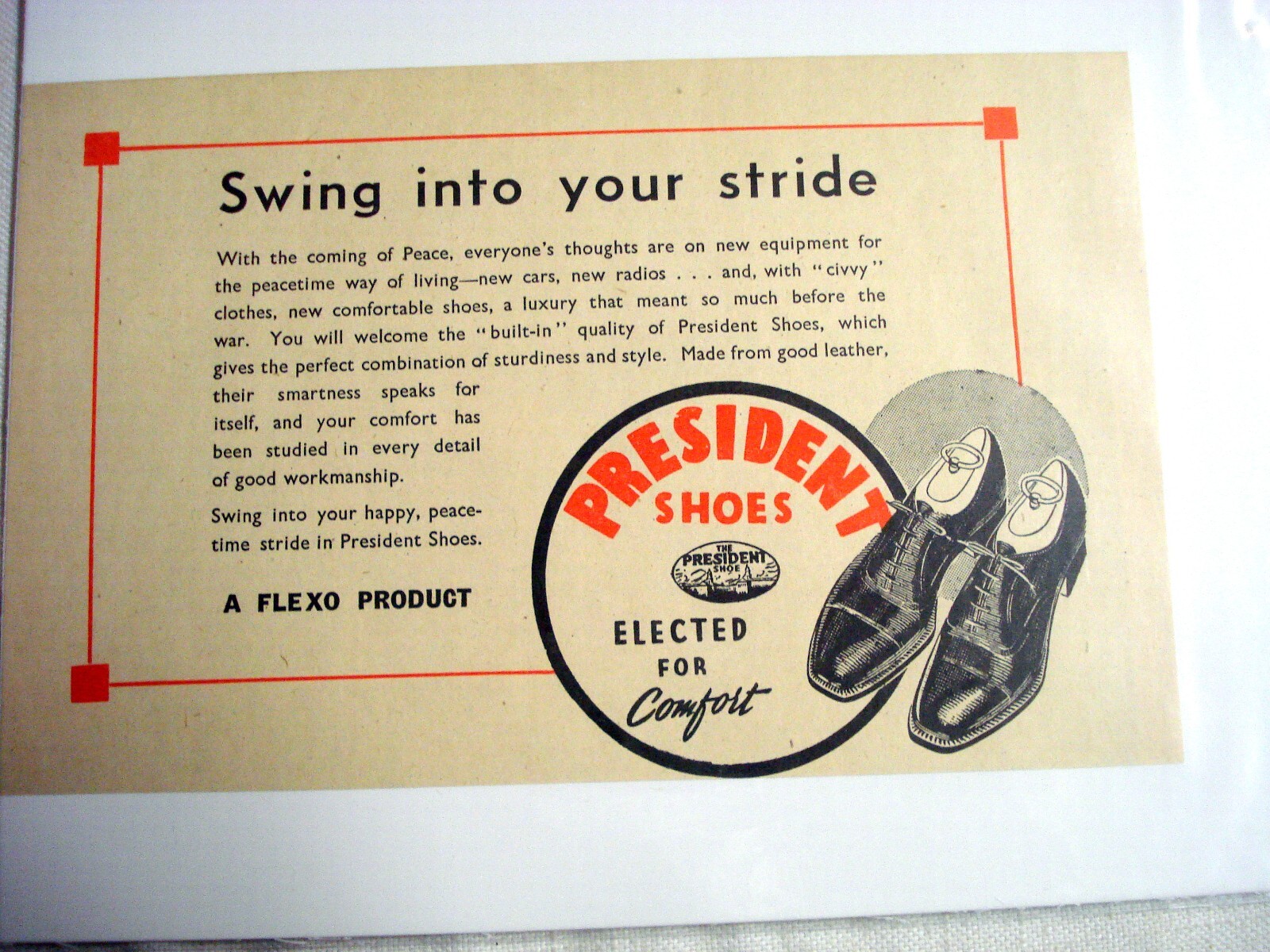 1945 South Africa Ad President Shoes A Flexo Product
