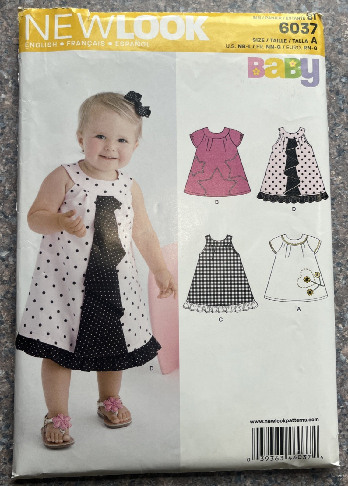 New Look Sewing Pattern 6037 Baby Girl Dress - Size NB to 24lbs - Free Shipping