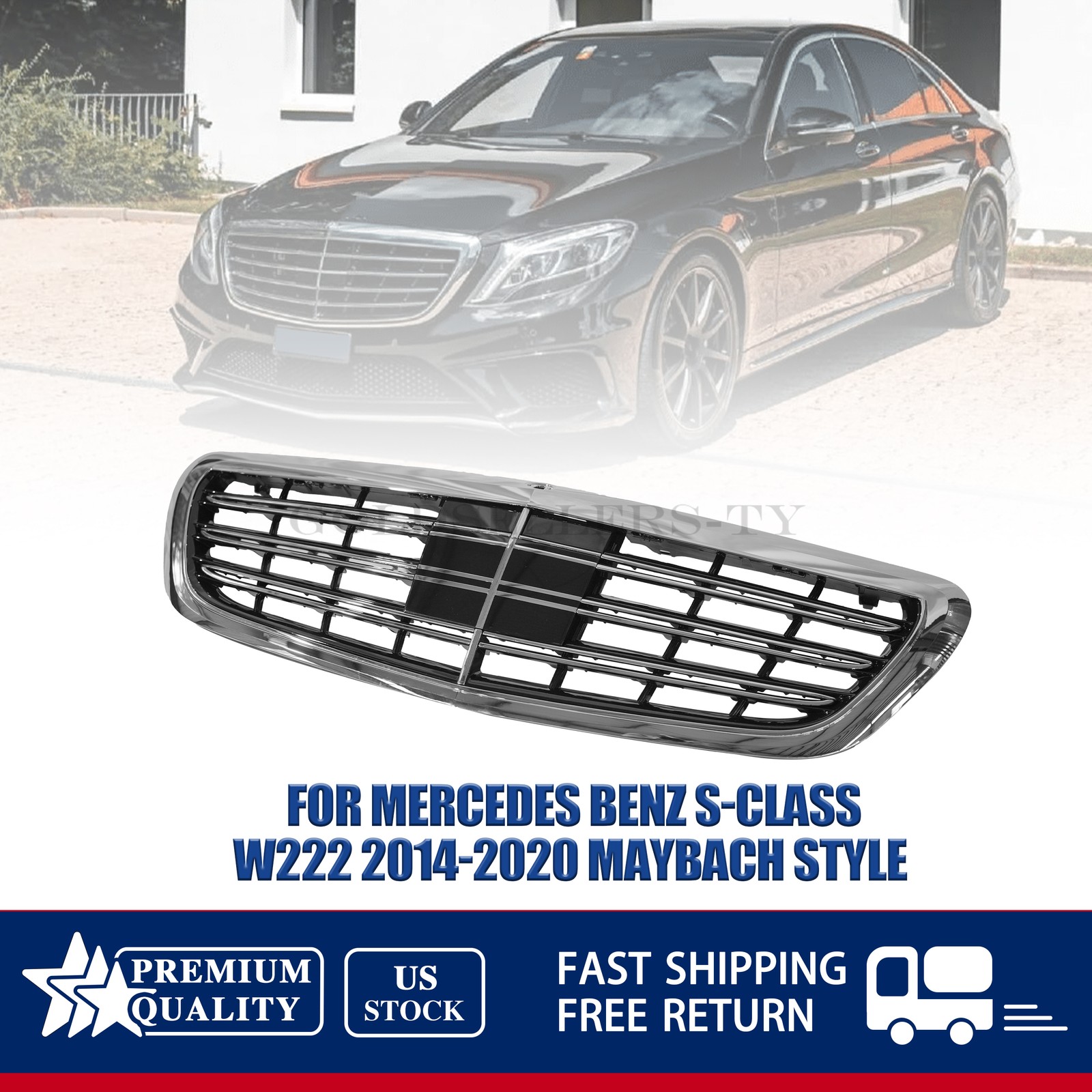 NEW Chrome Front Bumper Grill For Mercedes Benz S-Class W222 14-20 MayBach Style